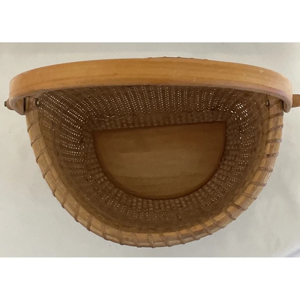 Nantucket Lighthouse Style Basket Woven Wooden Swing Handled Half Round
